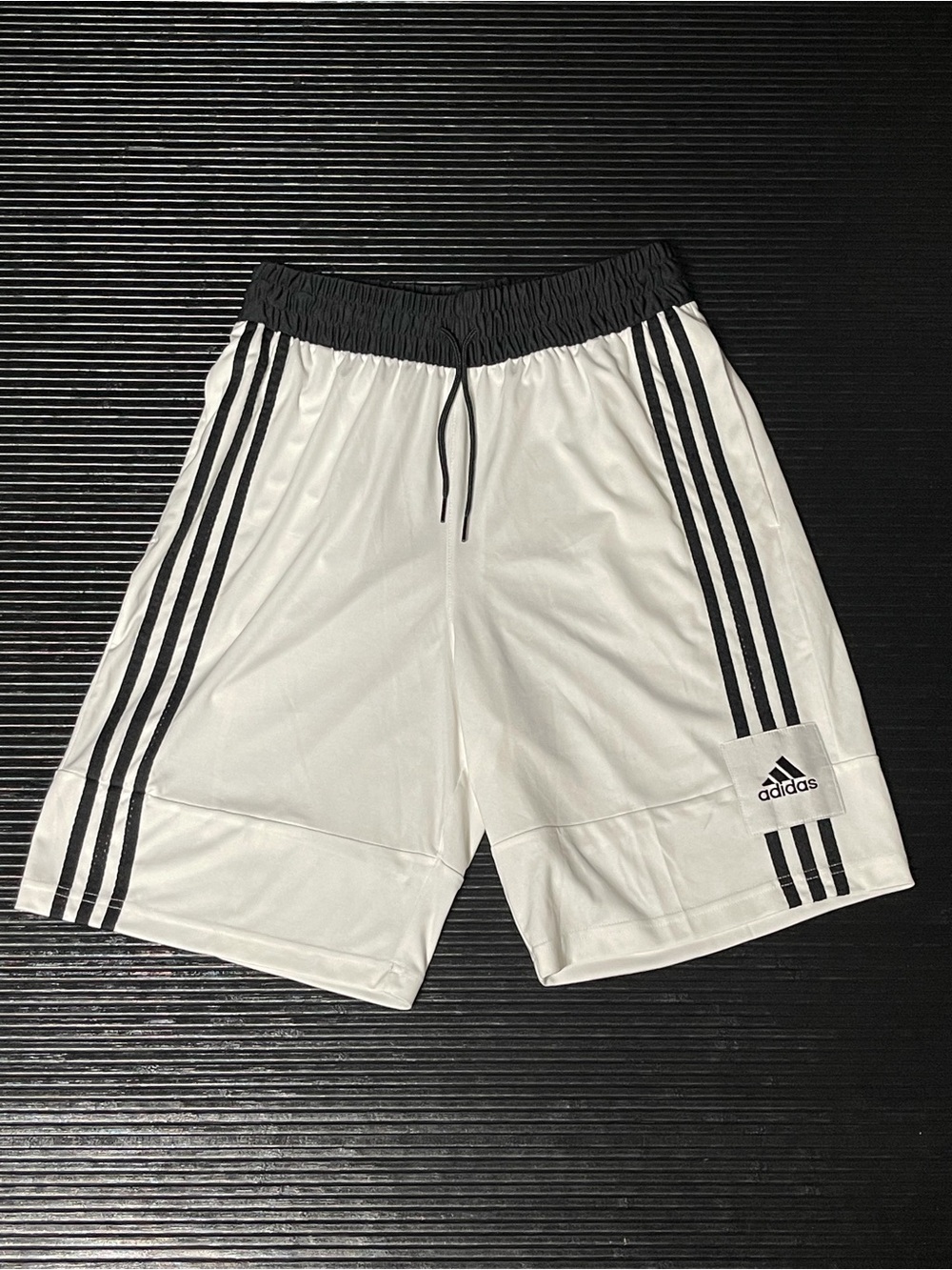 adidas Men's White Athletic Shorts with Black 3-Stripes